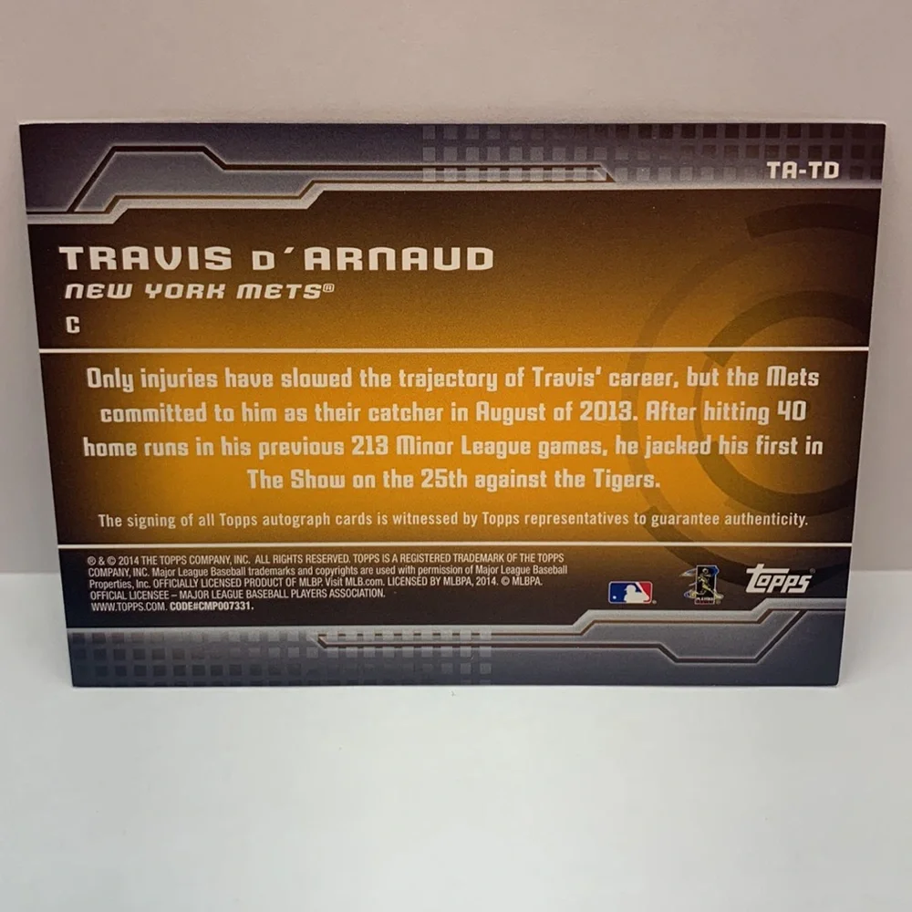 2014 Topps Travis D’Arnaud Mets Auto #TA-TD (004)